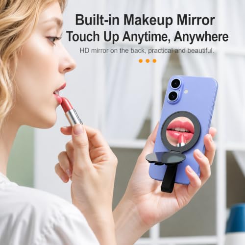 Image of mizi Magnetic Suction Phone Grip for Mag Safe, 360 Rotating Phone Grip Stand with Silicone Suction Cups, Magnetic Phone Holder - Built-in Mirror, Universal Hands-Free Grip for iPhone 18 /To /12, Black