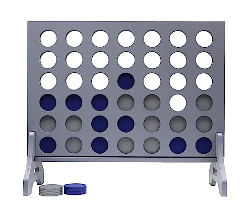Image of Giant 4 in a Row Game for Family & Adults - Tailgating Pros Jumbo Grey Wooden Four in a Row Indoor & Outdoor Yard Game for Family Party Fun, Portable Activities for Patio, Backyard, and Camping
