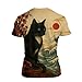 LAOLIUSN Black Cat T-Shirt Retro Japanese Graphic Tee Ukiyoe Style Shirt,Brown,2XL