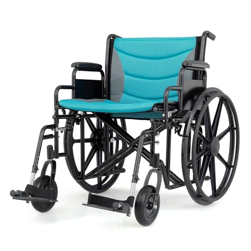 MIRAMINGLE Self-Propelled Wheelchair for Adults, 24 Inch Seat with Cushion, Steel Frame, 24