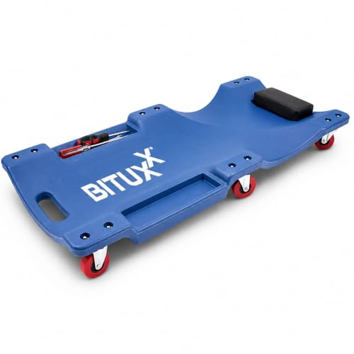 BITUXX KFZ Rollbrett Montagerollbrett Werkstattliege Auto Montageliege Montagebrett mit 6 kugelgelagerten 360 Rollen 2 praktischen Werkzeugablagen und gepolsterter Kopfstütze