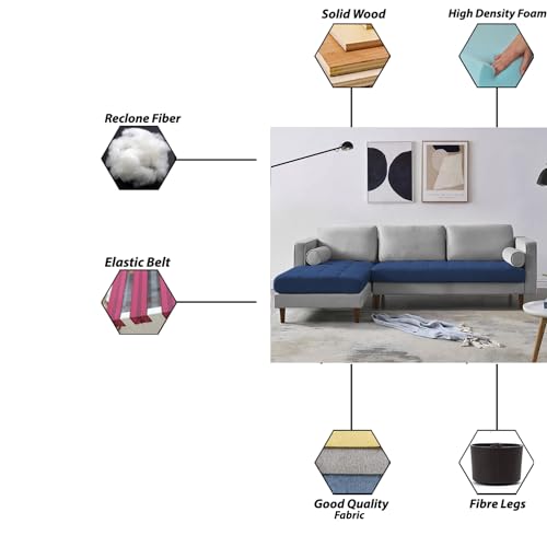 Image of Lezra LHS 4 Seater L Shape Sofa Set for Living Room (Blue Grey Fabric) Premium Fabric Sofa