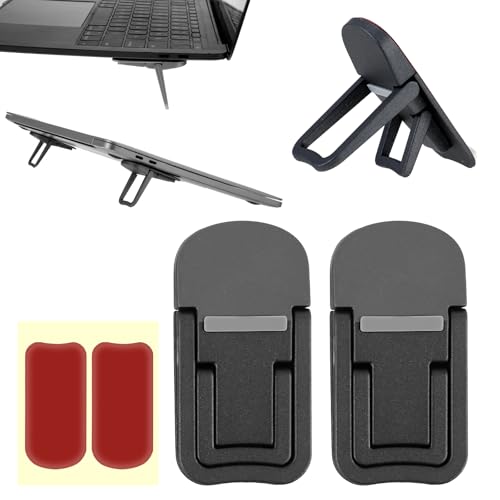 Bewudy 2 Pcs Portable Keyboard Riser, Dual Tilt Angle Adjustment Foldable Laptop Riser, Self-Adhesive Mini Laptop Stand Invisible Computer Keyboard Stand for Most Keyboards (Black)