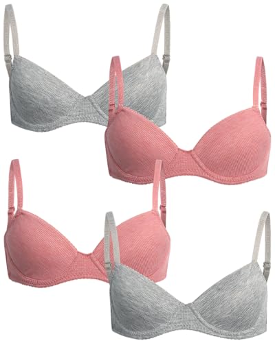 Nautica Girls Training Bra - 4 Pack/6 Pack A-Cup Ribbed Molded Starter Bras for Teens with Adjustable Strap (Sizes: 30A-36A)