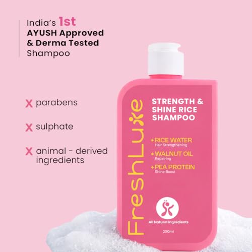 Image of Strength and Shine Rice Water Shampoo for Men & Women - 200 ml (Pack of 2) | With Walnut & Pea Protein | Damaged Hair Repair Shampoo | Korean Hair Care | Derma Tested & AYUSH Approved