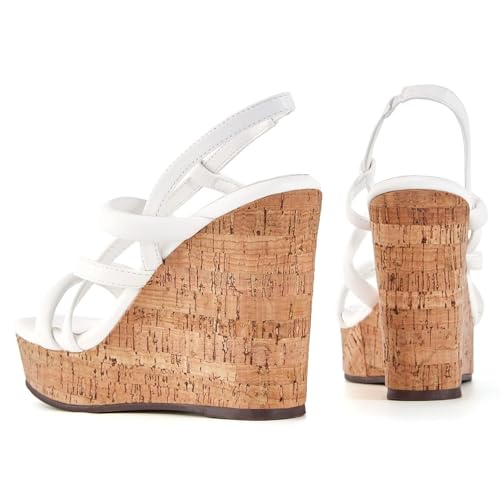 Image of Coutgo Women Platform Wedge Sandals Cork Slingback Wedges Espadrilles Heels Summer Shoes