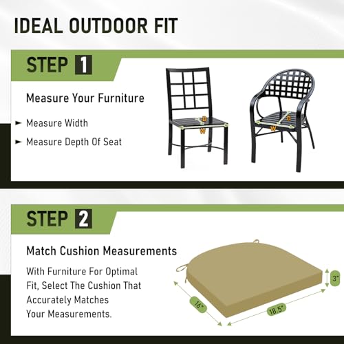 Image of Basic Beyond Outdoor Chair Cushions Set of 4, Outdoor Cushions for Patio Furniture, Water Resistant Patio Chair Cushions with 2 Ties, 17x16x2, Khaki