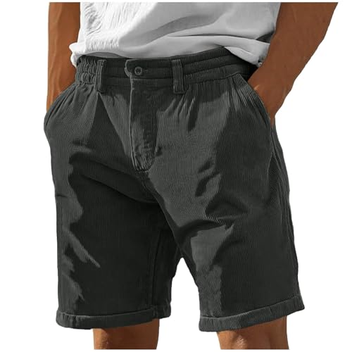 Image of Cambkatl Straight Leg Corduroy Shorts for Men Summer Versatile Outdoor Casual Stretch Lounge Shorts with Pockets