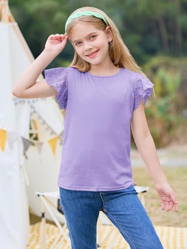 Image of Imily Bela Girls Ruffle Sleeve Shirts Crewneck Eyelet Tops 4-15 Years | Cute summer casual blouse, Soft breathable eyelet fabric with ruffle sleeves, Comfortable daily shirts for kids
