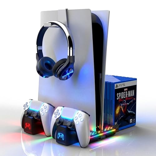 Ant Esports DOCK10 Vertical PS5 Docking Station |Dual Sense 3H Rapid Charge | 5000RPM 3-Speed Turbo Fan | 14RGB Modes | 15Game Slots + Headset Hook |Supports PS5 Standard, Slim & Pro (Disc & Digital)