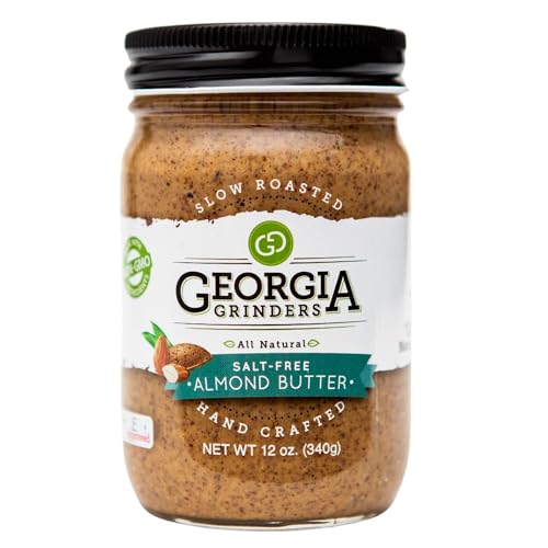 Image of Georgia Grinders Salt-Free Almond Creamy Gourmet Nut Butter Spread, Whole30 Approved, Non-GMO, Gluten Free, No Palm Oil, No Added Sugar, Paleo and Vegan Friendly, 12 Ounce (1 Pack)