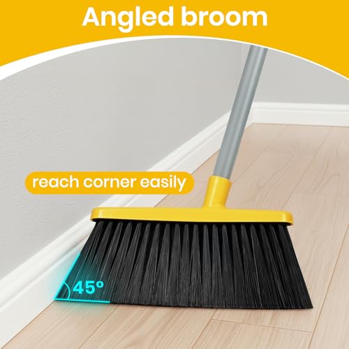 Image of Stand Up Dustpan and Broom Set 50 inch Long Handle Broom with Dust Pan, with Self Cleaning Combe for Ergonomic Home Office Classroom Indoor Sweeping
