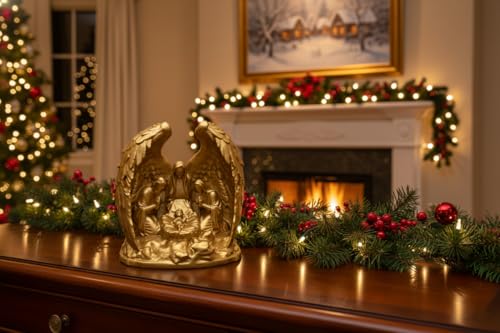 Image of Illuminated Angel Wings Holy Family LED Tea Light - Warm Glow ECO Friendly Home Decor (Gold)