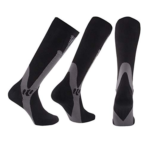 Miavogo Lot de 3 paires de chaussettes de compression pour homme et femme - Avec élastique - Pour le sport, les voyages, le fitness (2XL/3XL), Noir , XL-XXL Cover