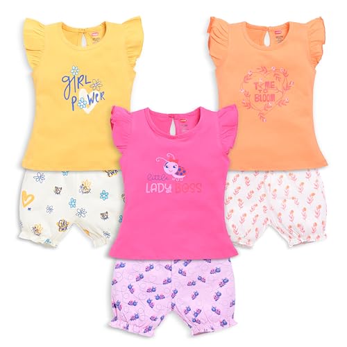 Image of LuvLap Baby Girls Regular Fit 100% Cotton Half Sleeves Girls Top CoSets Pack of 3