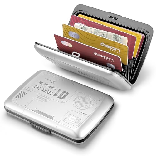 Image of OGON -DESIGNS- Aluminum Card Holder Wallet, RFID Protection. Model : OSLO | Durable & secure metal clasp. One-hand opening with instant card access. Holds up to 10 cards & bills.