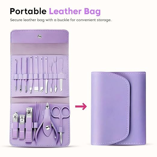 Velnest 16-Piece Nail Care Grooming Kit, Luxury Manicure Pedicure Set with Stainless Steel Tools & Leather Case 2