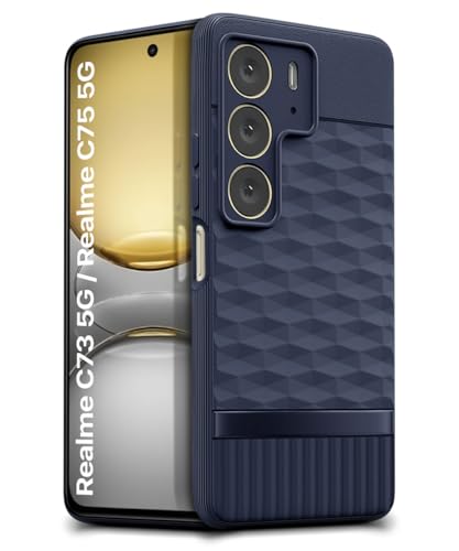 Image of WOW IMAGINE Back Cover for Realme C75 | Realme C73 | Narzo 80 lite 5G | P3 Lite 5G | with Hexa Cube Design | Ultra Slim Soft Rubberised Case | Inner Velvet Fabric | Matte Silicone Flexible Case - Blue