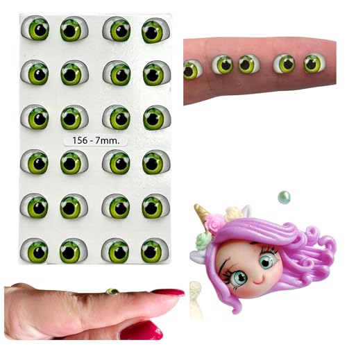 156-7: 12 of 7mm Pairs of 3D Resin Eyes (Green) – Adhesive & Self-Adhesive for Crafts, Clay, Polymer, EVA, Cold Porcelain,Sculpture, Felt, Plaster, Paper, Fantasy Eyes, Ceramics & More