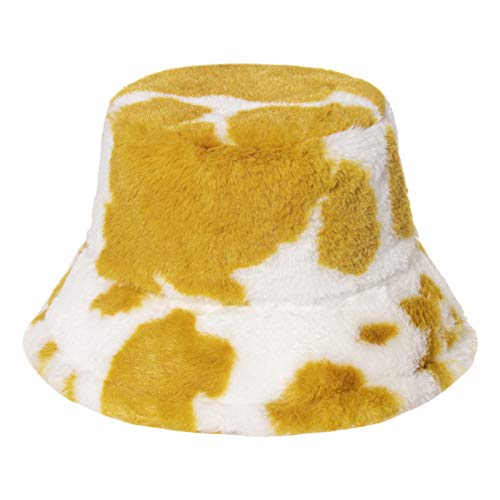 niumanery-Women-Winter-Warm-Fluffy-Plush-Bucket-Hat-Milk-Cow-Print-Panama-Fisherman-Cap-Hot-Pink