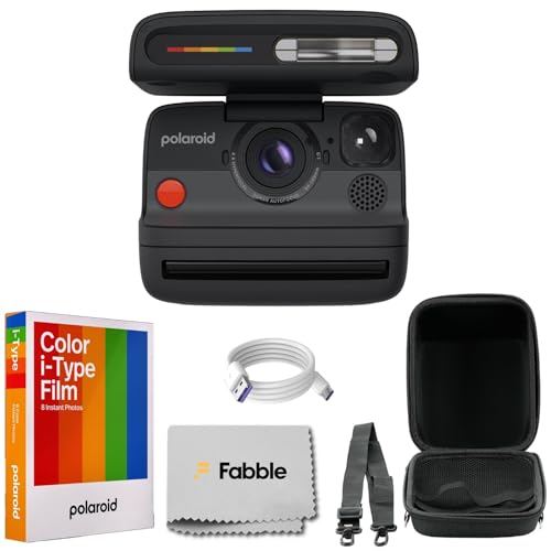 Polaroid Flip Instant Camera Black Bundle with Color i-Type Film (8 Photos), Hard Protective Case, 6ft USB Type-C Cable, and Grey Microfiber Cleaning Cloth