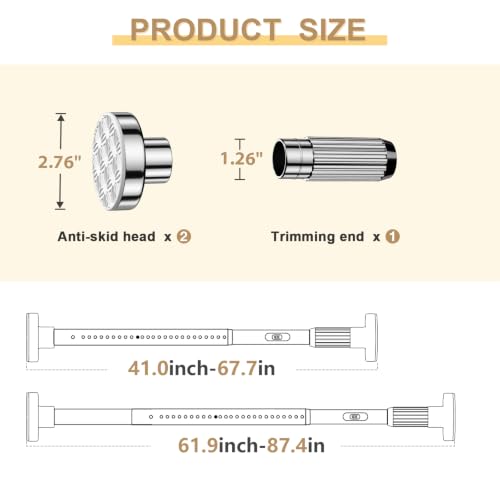 Image of Sliver Tension Curtain Rod 41-84 In(4-7Ft), Curtain Rod No Drilling for Window or Bathroom,Outdoor Tension Rods for Patio, Heavy Duty Shower Rod,Rod Diameter 1.26In-One-bond stretching