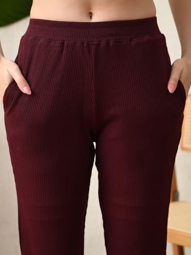 Image of Maroon Asymmetric Ribbed Co-ord Set