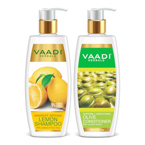 Image of Vaadi Herbals Dandruff Defense Lemon Shampoo, 350ml with Olive Conditioner, 350ml