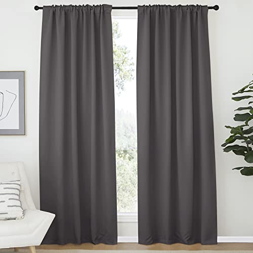 Image of NICETOWN Blackout Living Room Curtains 80 inches Long, Black Out Curtain Panels for Bedroom - (Grey Color) W52 x L80, 1 Pair, Thermal Insulated Blackout Draperies Window Treatment