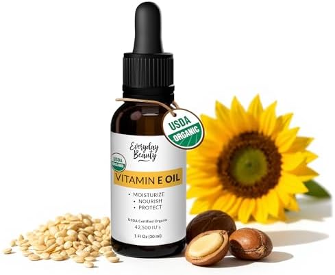 Organic Vitamin E Oil – Certified Organic Blend of Vitamin E - Deeply Hydrating Care for Face, Skin, Hair, Scars – Antioxidant-Rich, Fragrance-Free, and Gentle on Skin - 30ml Glass Dropper & Bottle