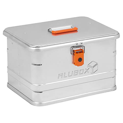 Alubox® Aluminiumbox 29 Liter Alukiste mit Deckel, extra stabiles 1 mm Aluminiumblech, Außenmaße (43 x 34 x 27 cm) staub/spritzwassergeschützt...