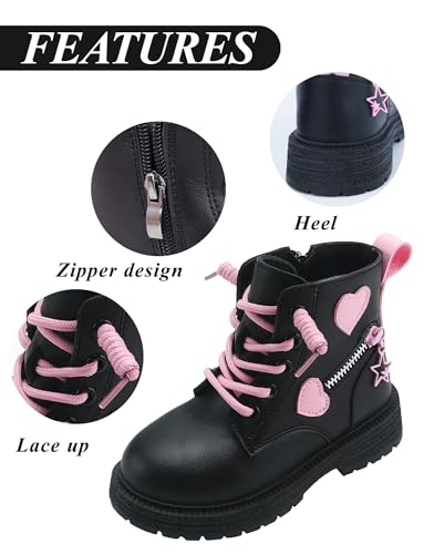 SEAUR Toddler Girls Ankle Booties Lace Up Side Zipper Boots Fashion Outdoor Work Boots Autumn Winter Little Kids Combat Boots4