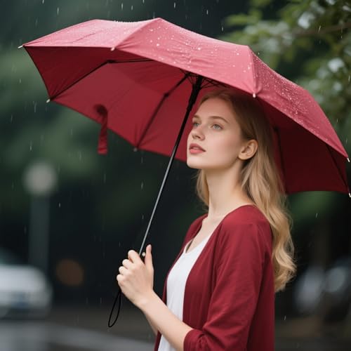 Image of SIEPASA Windproof Travel Compact Umbrella-Automatic Umbrellas for Rain-Compact Folding Umbrella, Travel Umbrella Compact, Small Portable Windproof Umbrellas for Men Women Teenage. (Wine Red)