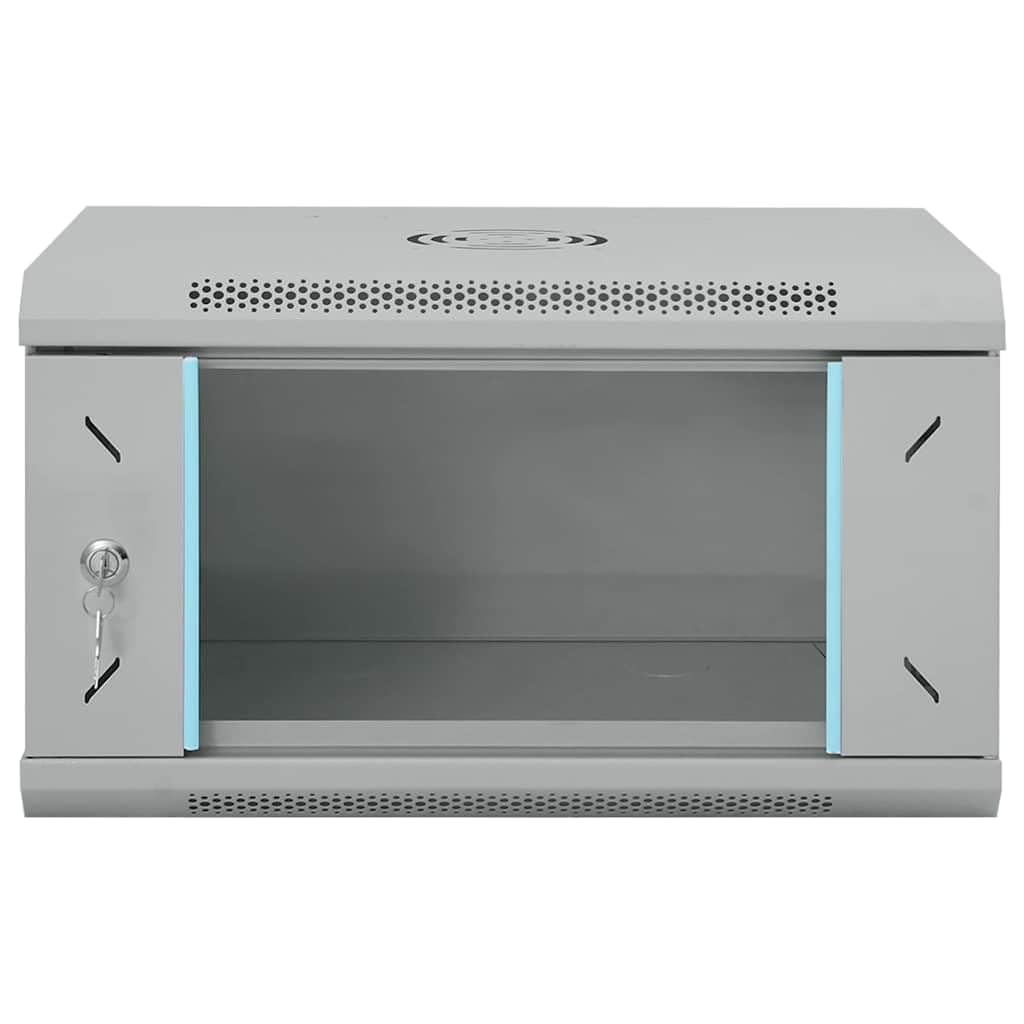 Armoire murale pour réseau, 53 x 45 x 30 cm, armoire serveur en acier avec porte en verre de sécurité, armoire de données pour bureau, design industriel, gris