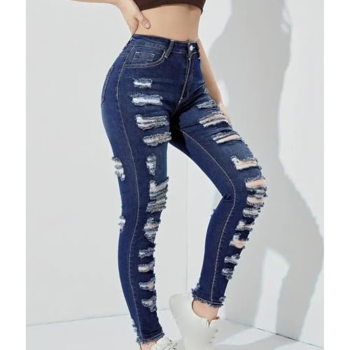 Women's Stretch Denim Pants Plus Size Slim Destroyed Trousers Casual High Waist Skinny Ripped Jeans2