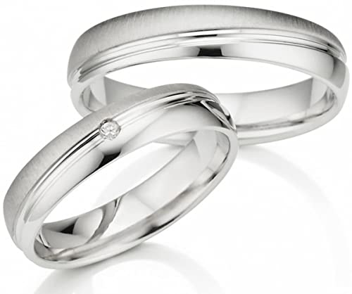 123traumringe Eheringe Silber 925 | Paarpreis mit Zirkonia inkl. Gravur I Trauringe Silber 4,5mm Breit I Freundschaftsringe Partnerringe Verlobungsringe Paar Silber 925 Cover