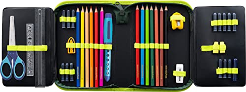 Eberhard Faber 577559 - Federmäppchen Dino, mit 42 Schreibutensilien, Schüleretui befüllt, Dinosaurier