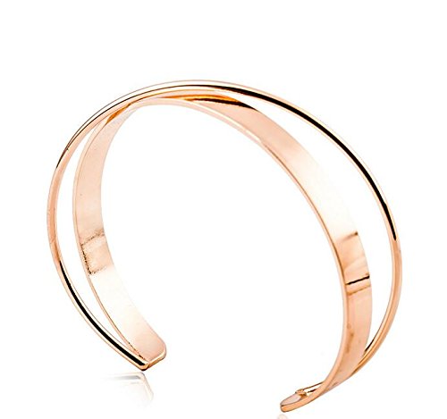 Blabroge Women Fashion Jewelry Glossy Cuff Bangles Opening Double Solid Hand Ring Bracelets Gift