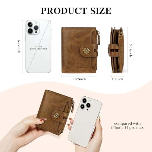 Image of Wallet Women,RFID Blocking Womens Wallet,Leather Bifold Compact Small Wallet for Women Card Holder with Zip Coin Pocket(apricotbrown)