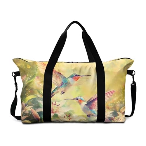 BIGCARJOB Hummingbird Print Overnight Bags for Women Travel Packable Duffel Bag Carry On Bag Large Overnight Duffle Bags for Traveling Camping Hiking