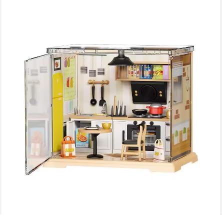 DIY Miniature Home Kitchen Dollhouse Kit with Warm LED Light, 102 Pieces Mini Room Building Set, Creative Assembly House Model Toy for Kids & Adults-image-35