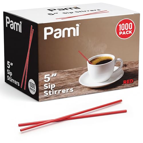 PAMI Disposable Plastic Sip Stirrers 5 in,Red,Hot & Cold Drinks,1000 Count