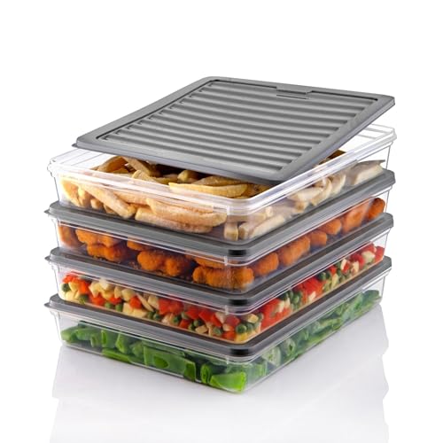Ginza Maison FreshBox Stapelbare Frischhaltedosen mit Luftdichtem Deckel 4-teiliges Vorratsdosen-Set Auslaufsicher Kühlschrank Organizer Mikrowellen Gefrierschrankgeeignet 2 4 Liter (Grau)