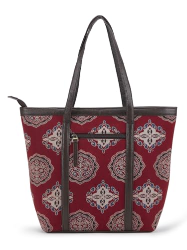 Image of NEPRI Printed Office Tote Bag | Laptop Bag 15.6 inch | Stylish Tote Bags for Office Use | Purse for Women | Vegan Leather & Handblock Printed Fabric Handbag | Daily & Travel Use