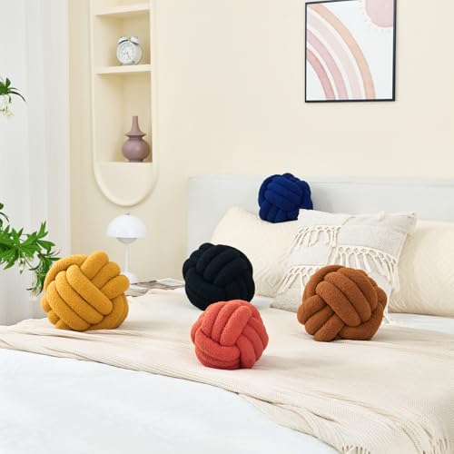 Petrella Knot Pillow Ball Round Throw Pillows Home Decor Cushion Decorative Aesthetic Throw Pillows,Lambswool Navy 8inch