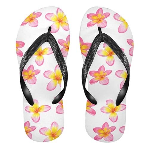 Pink Flower White Flip Flops for Beach Thong Sandals Anti-slip Lightweight Flat Slippers for Indoor Outdoor House