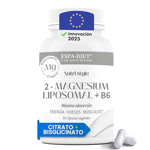 Citrato de Magnesio Liposomal + Bisglicinato de Magnesio Liposomado con Vitamina B6: Alta Absorción para el bienestar articular, salud ósea y muscular, producción de colágeno, descanso, 90 cápsulas.