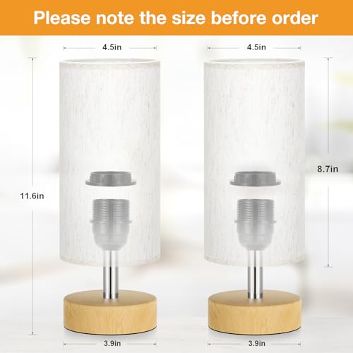 Image of Table Lamps Set of 2 (Cream Shade - Wood Base, 11.6 inch Inline Control)