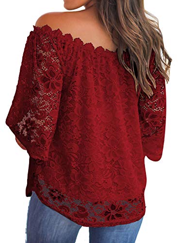 Image of MIHOLL Women's Lace Off Shoulder Tops Casual Loose Blouse Shirts