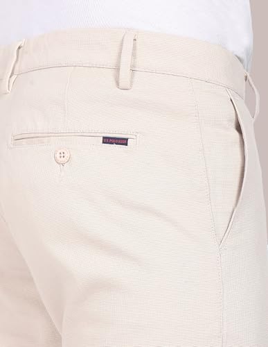 Image of U.S. Polo ASSN. Men's Regular Solid Textured Austin Trim Fit Mid Rise Casual Trousers